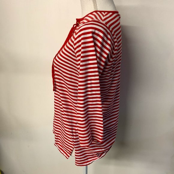 Michael Kors Red White Nautical Stripe Lace Up Top - Picture 5 of 8